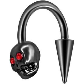 Halloween Skeleton Head Spike Horseshoe Lip Ring for Women Men Unisex Stainless Steel Red CZ Skull Snake Bite Rings Eyebrow Septum Cartilage Tragus Daith Studs Earring Vintage Punk Body Piercing Jewelry Gifts 16G
