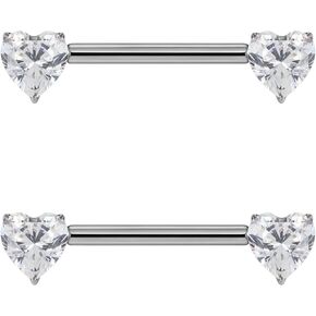 FINE4U ASTM F136 Titanium Threadless Heart Nipple Piercing Jewelry Titanium 14G 12mm 14mm