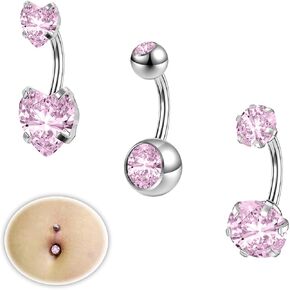 3/5PCS 14G Belly Button Rings for Women Surgical Stainless Steel Gold Belly Button Piercing Silver Belly Rings Cubic Zirconia Navel Rings Body Piercing, 6/8/10/12MM
