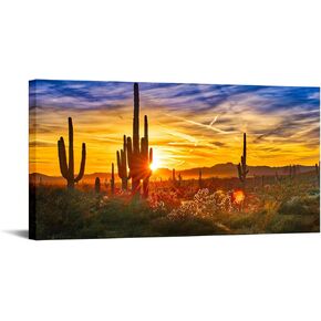 Nachic Wall Large Size Canvas Art Decor Sonoran Desert Picture Prints Saguaros at Sunset Landscape Painting Framed for Home Living Room Decor Ready to Hang 24"x48"