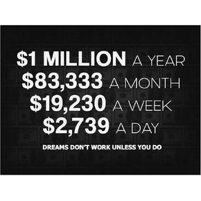 1 Million Dollars A Year Office Decor Wall Art Motivational Canvas Print Inspirational Success Entrepreneur Motivation Sign Millionaire Goal,wall pictures for bedroom,(No frame, printing)18x12 inch,