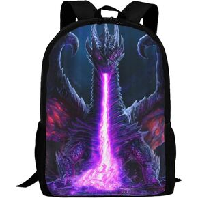 Cool Dragon School Backpack Dragon Purple Fire Bookbag for Boys Girls Elementary Middle High College School Casual Travel Bag Computer Laptop Daypack Rucksack, 17 Inch