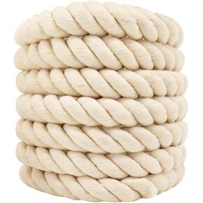 Twisted Cotton Rope (1 in x 10 ft) Natural Thick White Rope for Nautical, Landscaping, Railings, Hammock,Home Decorating