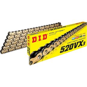 Did Chain 520VX3G112FB 520 VX3 Pro-Street X-Ring V Series Chain - 112 Links - Gold-Black