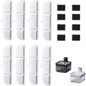 16 Packs Replacement Filters Compatible with Downy Paws Cat Water Fountain - Triple Filtration Filters for DownyPaws 84oz/2.5L Wireless Pet Fountain DPWFP6 (16 Filters & 16 Sponges)