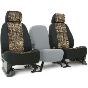CarsCover Custom Fit 2009-2016 Dodge Ram 1500 2500 3500 Pickup Truck Wetsuit Neoprene Car Front Seat Covers Camo and Black Sides Driver & Passenger Cover Real Maple Forest Tree Leaf Camouflage Covers