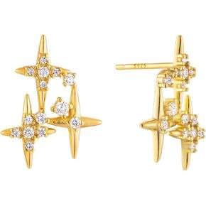 Sterling Silver 3 Star Earrings Stud Earrings Zircon Cubic Zirconia