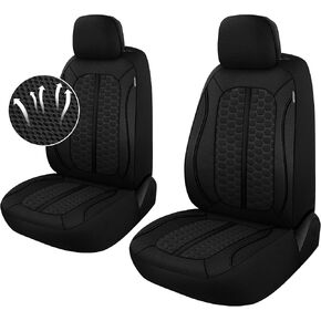 Breathable Premium Car Seat Covers Front Set，3D Air-Mesh Seat Covers for Cars，Comfortable Safety Airbag Compatible，Universal for Most Cars Sedan Truck SUV(Black/Beige)