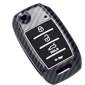 Smart Key Fob Case Compatible with KIA Forte Optima Rio Sedona Sorento Soul SPORTAGE Black Silicone Rubber Carbon Fiber Pattern