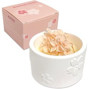 Cherry Blossom 2oz Pink Plaster Jar Scented Candle with Eternal Flower and Crystal, Small Soy Wax Sakura Candle