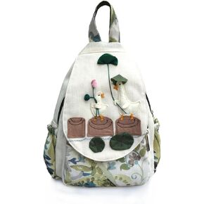 Beautiful Cute Fashion Canvas Casual Day Women Mini Backpack, Arts Handmade Solid Ducks Cute Style Backpack