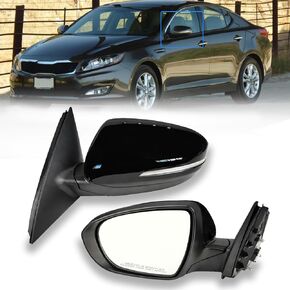 Side Mirror Compatible With Kia Optima 2011 2012 2013, Outside Rear View Mirror With In-housing Signal Light, Heated, Manual Folding, Power Glass, Painted, Left Driver Side, Black
