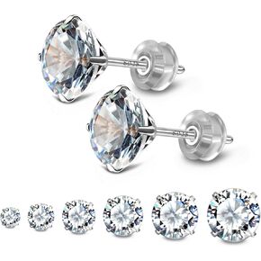JADENOVA 925 Sterling Silver CZ Studs for Women Men (6 Pairs, 3-8mm)