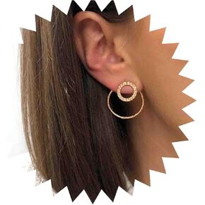 Boho Circle Ear Jacket Earrings Gold Hammered Circle Stud Earrings Double Circle Hoop Earrings Geometric Circle Earrings Jewelry for Women