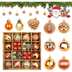 40 Pcs Christmas Ball Ornaments, Hanging Baubles Balls Ornaments, Decoration Set, Delicate Xmas Theme Painting & Glittering Pendants Decorative Red-Gold