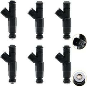 Fuel injector Compatible For 1999-2004 Jeep Cherokee Grand Cherokee Wrangler 4.0L Dodge Ram 1500 2500 3500 5.2L. Replaces# 0280155784, 4854181, 280155784, 4667938.Pack of 6Pcs,4 Holes.