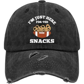 I'm Just Here for The Snacks Baseball Hats Funny Food Hats Allblack Vintage Washed Distressed Hats Football Partys Gifts for Mens & Women