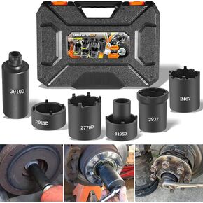 6 Pack Spindle Nut Socket Set, 41660D 4WD Axle Hub Lock Nut Socket Remover Puller 1/2" Drive for Ford Dana 44, GM, Toyota, with Storage Case, Lug Out Spindle Nut Sockets Tool Kit