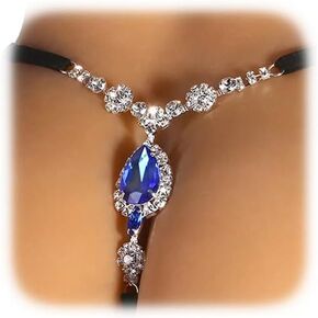 Sexy Bikini Crystal Pendant Waist Chain Thong Panties Rhinestone Thong Panties Summer Beach Festival Rave G String Thong Adjustable Crystal Hip Body Jewelry for Women