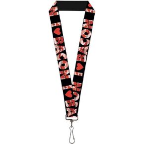 Buckle-Down Lanyard-1.0"-I Heart Black/Bacon