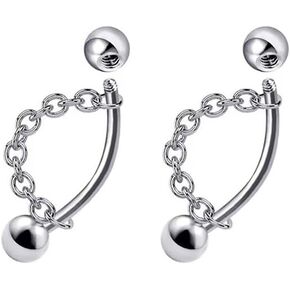 2Pcs 16G Chain Lip Rings Stainless Steel Snake Bite Jewelry Statement Chain Round Ball Spike Lip Studs Body Piercing Jewelry for Women