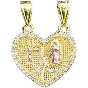18K Gold Plated Couples Necklace Virgin Mary Necklace Jesus Necklace Heart Necklace Plated Gold Necklace Couple Jewelry for Him and Her (includes 2 necklaces), 45