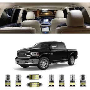 10pcs Dodge Ram Interior LED Lights Kit, Super Bright Map Dome License Plate Vanity Mirror Light Bulbs Compatible for 2009-2018 Dodge Ram 1500 2500 3500 Pickup Truck all models, White