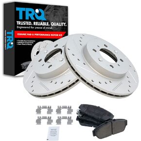 TRQ Front Performance Brake Pad & Rotor Kit Brake Pads Brake Rotors Set Ceramic Premium G-Coated Compatible with 1994-2001 Acura Integra 1993-1995 Honda Civic