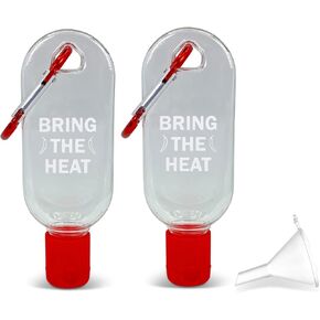 Hot Sauce Keychain Two Pack - 1 Oz Empty Mini Hotsauce Bottle - Refillable Travel Hot Sauce Mini Bottle - Food Grade/BPA-Free - Bring the heat anywhere on your keychain - Ships Empty with Funnel