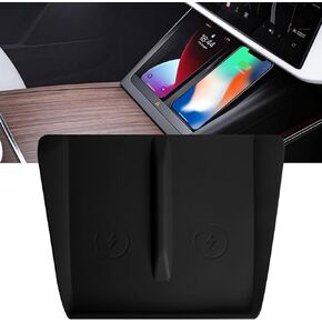 Center Console Wireless Charging Silicone Mat Compatible with Tesla Model X Model S 2023 2022 2021 Accessories Waterproof Cover Interior Pad Non-Slip Mats Phone Tray Upgrade (White)