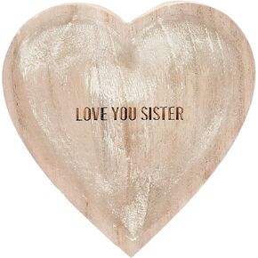 Pavilion Gift Company - Love You Sister - Heart-Shaped Paulownia Wood Keepsake Trinket Dish Home Decor Bathroom Bedroom Jewelry Ring Earring Bracelet Necklace Decorative Key Bowl Sibling's Day Gift