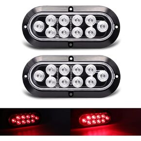 TMH Pack of 2 6 Inch 10 LED Surface Mount Oval Clear Lens Red Light Turn Signal Side Marker Tail LED Light for Truck Trailer Trail Bus 12V DC