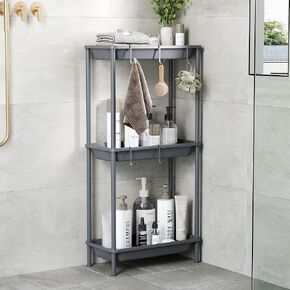 Orimade Rustproof 3 Tier Floor Standing Shower Caddy Organizer, Plastic Metal Splicing Floor Shelf Rack Stands for Bathroom Kitchen,15.35 x 29.33 x 7.87’’, Black
