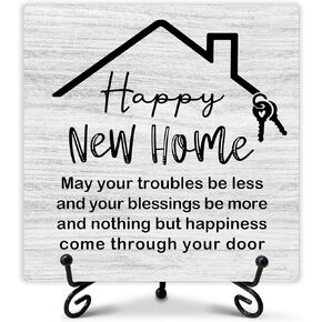 House Warming Gifts New Home Happy New Home Wooden Sign Welcome Home Decorations New Home Gift Ideas for Family Couple Home Decor Living Room Bedroom Kitchen Bathroom 5 x 5 Inches-073