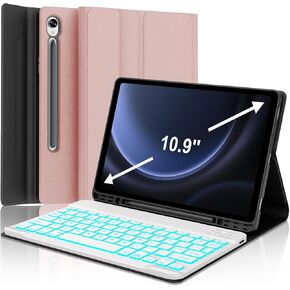 JADEMALL Galaxy Tab S9 FE Case with Keyboard, Detachable Wireless Bluetooth Keyboard, 7 Colors Backlit, Smart Folio Cover with S Pen Holder for Samsung Galaxy Tab S9 FE 10.9"/S9 11 Inch, Purple