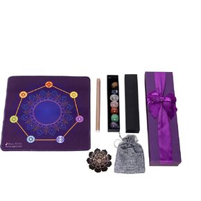 Healing Crystals Set Real Crystals and Healing Stones Kit,Energy Crystals for Beginners Meditation Yoga,7 Natural Tumbled Crystals and Aromatherapy,Cushion,Natural Sandalwood.Mandala Lotu