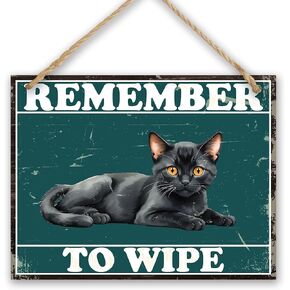 Cat Hanging Sign,Remember To Wipe Bathroom Toilet Wall Decor, 1 Wooden Hanging Sign With A Sisal Rope, Rustic Farmhouse Retro Decor, Best Gifts For Women, Bathroom Room Accessories (8X10 In)-A13