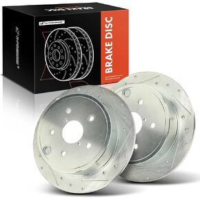 A-Premium 11.24 inch (285.7mm) Rear Drilled and Slotted Disc Brake Rotors Compatible with Select Subaru Models - WRX 2015-2021, 2-PC Set
