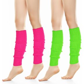 80s Leg Warmers 2 Pairs Knit Ribbed Leg Warmer Neon Leg Warmers for Girls Hot Pink Leg Warmers Green Leg Warmers Women Fashion Knit Neon Leg Warmers for Women Sports Party Yoga Accessories (Geen Pink)