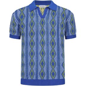 OXKNIT Men's Polo Shirts 60s Vintage Shirts Knitted Retro Polo Shirts Short Sleeve V-Neck Summer Shirt