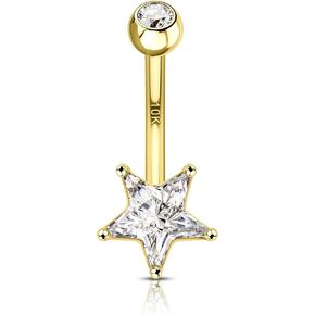 COCHARM 10K Gold Belly Button Rings, 10K Star Gold Belly Rings for Women, 10K Gold Belly Navel Piercing Jewelry