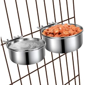 Kennel Water Bowl Hanging, 2 Pack Stainless Steel Dog Bowls for Crate No Spill, Large Pet Cage Bowls for Medium/Large Dog Cat Rabbit Ferret Guinea Pig