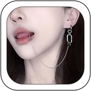 1Pcs Lip Ring Chain To Ear Hoop Gothic Clip On Non Piercing Lip Helix Cartilage Clip On Wrap Earrings Fake Lip Rings Body Jewelry for Women