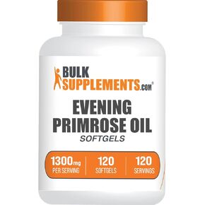BulkSupplements.com Evening Primrose Oil Softgels - Evening Primrose, GLA Supplements, Evening Primrose Oil 1300mg - Gluten Free, 1 Softgel per Serving, 365 Count (Pack of 1)