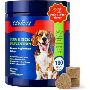Flea and Tick Prevention for Dogs Chewable - 180 Soft Chews, Duck & Pear Flavor - Dog Flea and Tick Treatment Chewable, Natural Defense- Dog Immune Support Supplement