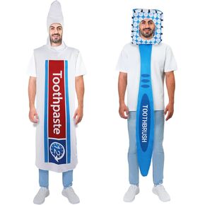 Funny Toothpaste Costume and Toothbrush Costume Adult 2Pcs Set Halloween Costumes for Adults Man Women Cosplay
