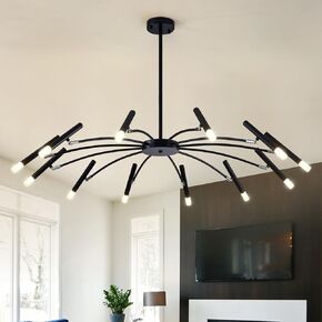 Modern Black Chandelier, 24-Light Pendant Light Fixture, Adjustable Ceiling Light for Living Room, Dining Room