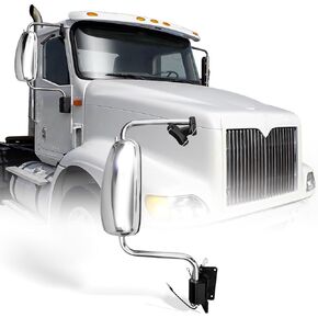 White Door Mirror for International 9200, Heated & Motorized Mirror with Arm Assembly, Driver/Left Side