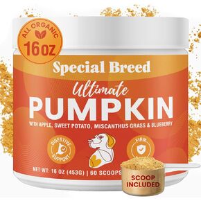 3-in-1 Pumpkin Powder for Dogs (16 oz) - with Organic Pumpkin, Pumpkin Seed, & Apple, All Natural Dog Digestive Support, Great Balance of Soluble and Insoluble Fiber for Dogs, 60 Scoops