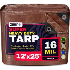 4' x 20' Green Heavy Duty Tarp with Grommets Reinforced - 16 Mil Thick - Double Sided Plastic Tarps Waterproof - Large Tarpaulin Cover for Outdoor Camping Over/Under Tent Tarp RV Roof Rain - Zebro